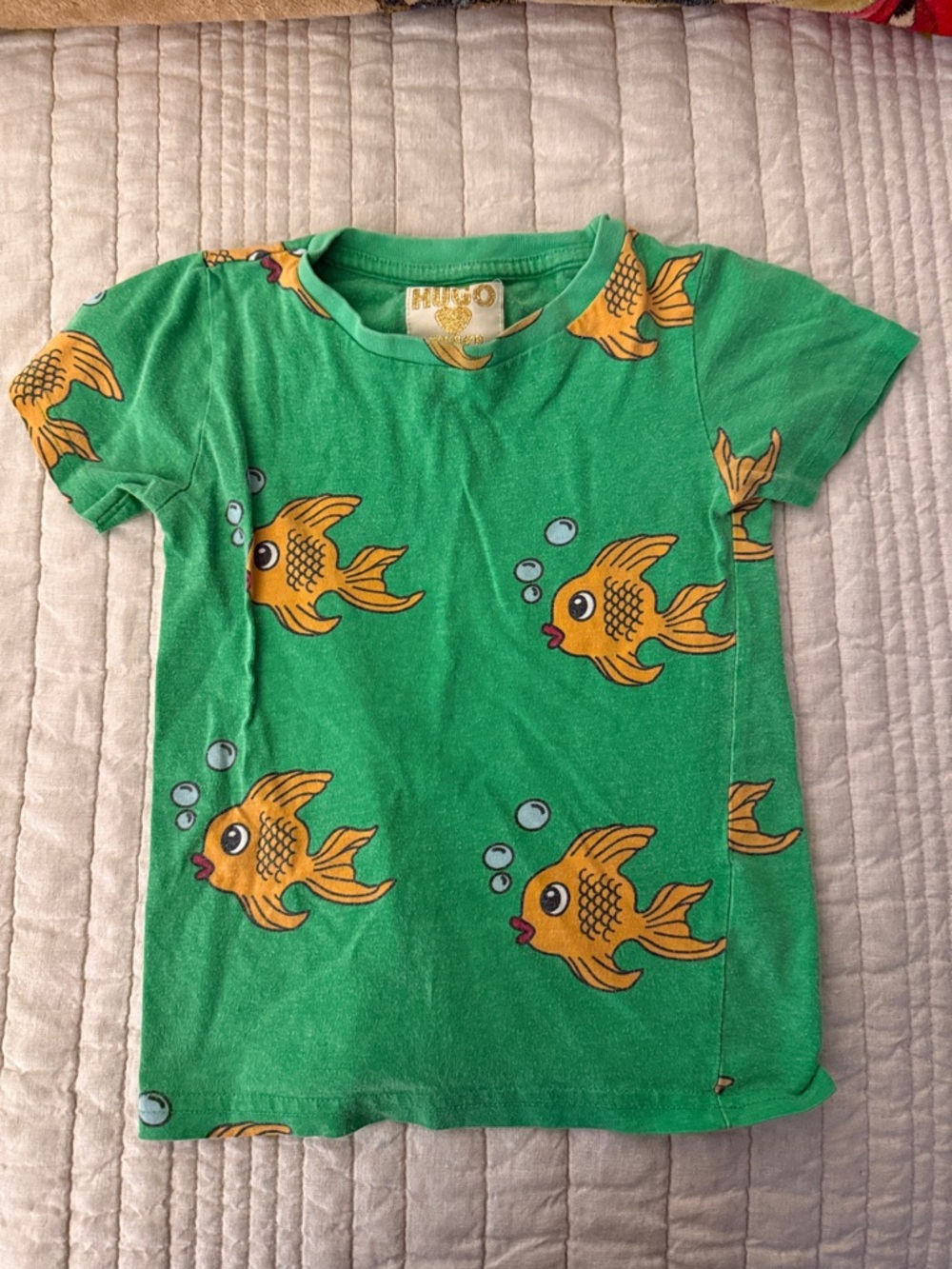 HUGO Green Short Sleeve Tee with Yellow Fish Print for Kids